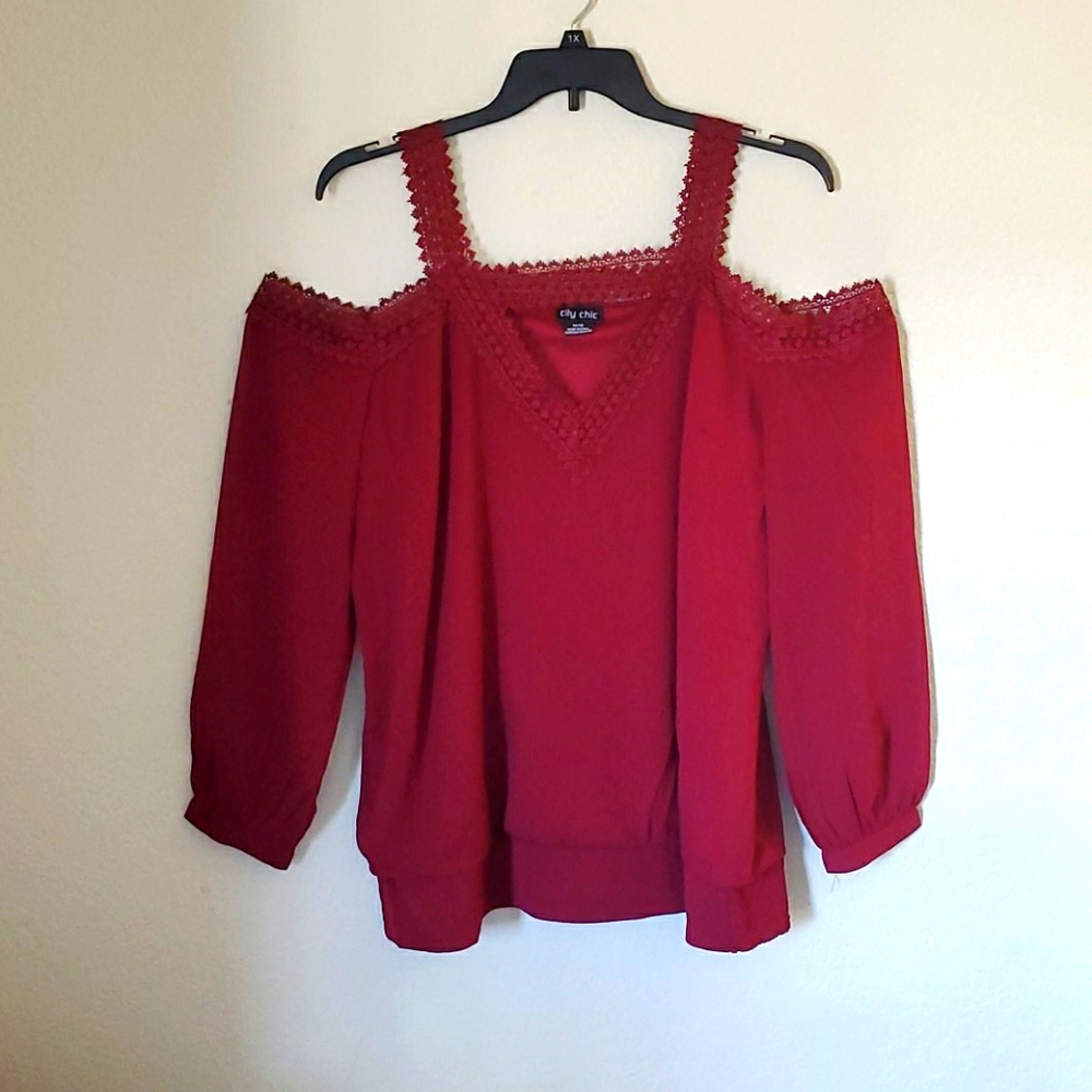 City Chic Off shoulder red blouse